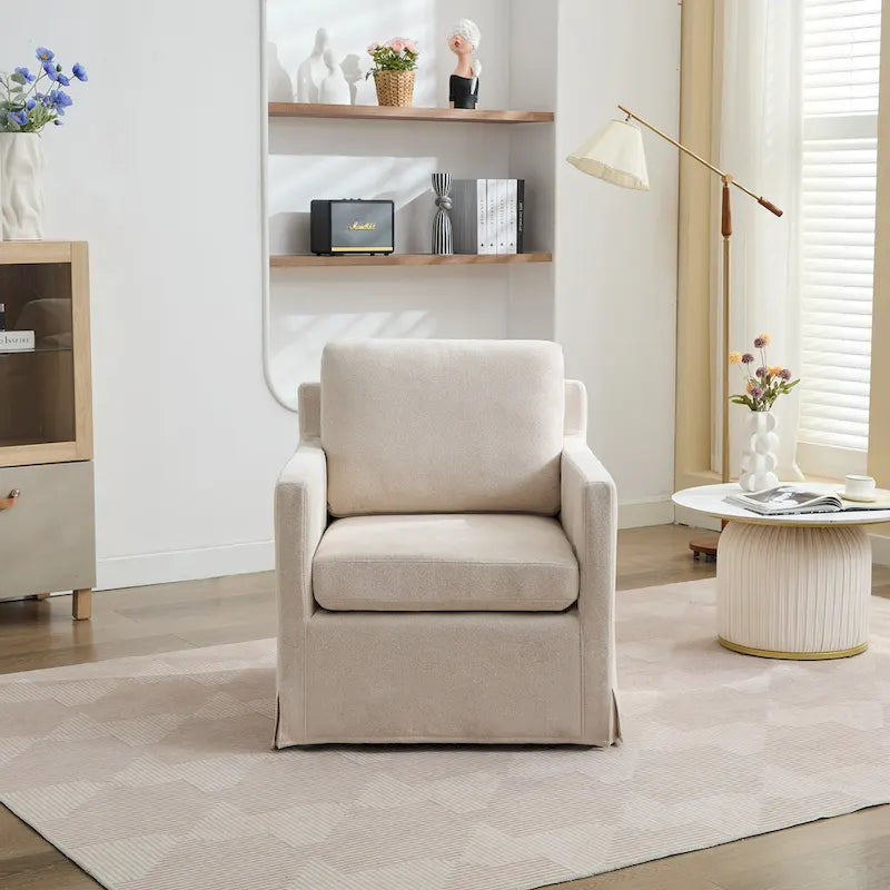 360° Swivel Accent Chair with Solid Wood Frame and Removable Back Cushion