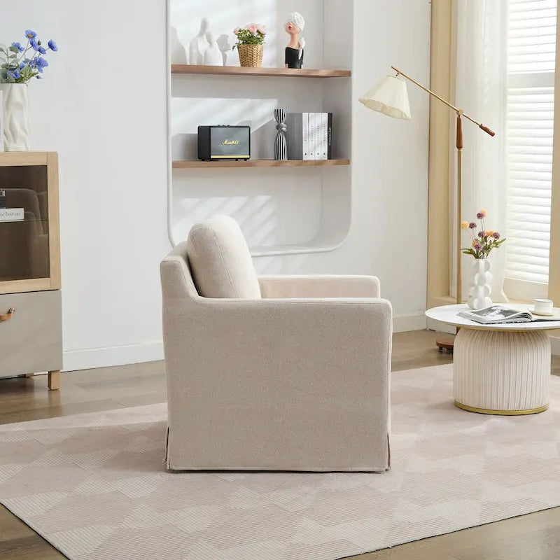 360° Swivel Accent Chair with Solid Wood Frame and Removable Back Cushion