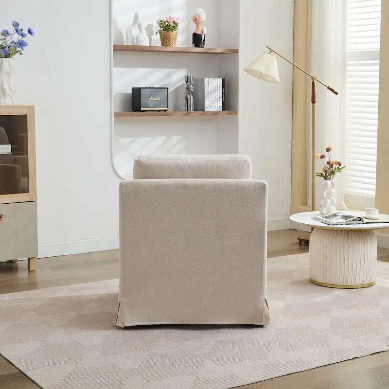 360° Swivel Accent Chair with Solid Wood Frame and Removable Back Cushion