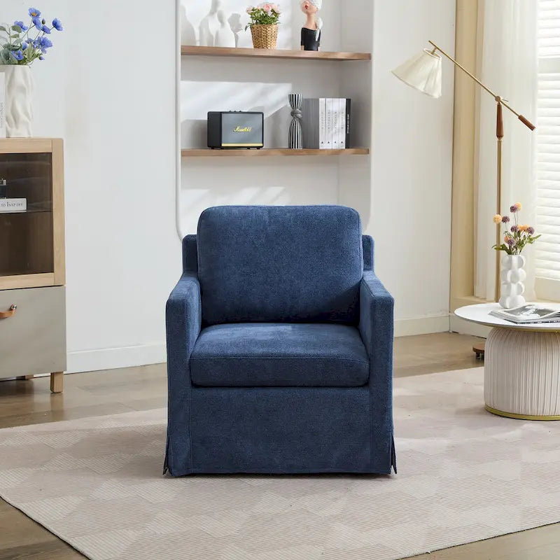 360° Swivel Accent Chair with Solid Wood Frame and Removable Back Cushion