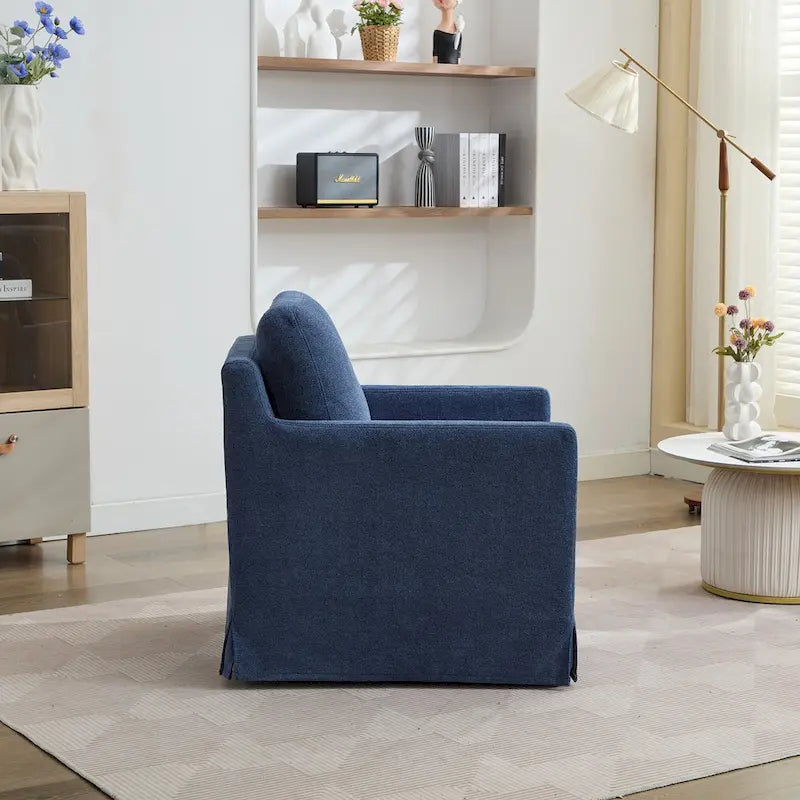 360° Swivel Accent Chair with Solid Wood Frame and Removable Back Cushion