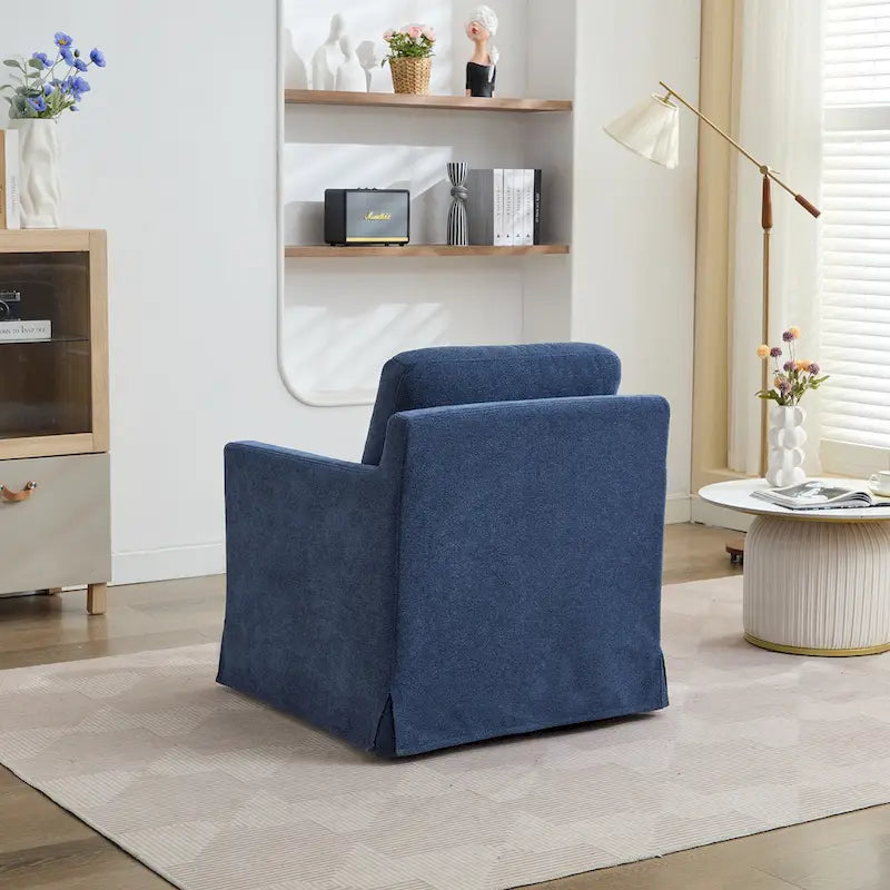 360° Swivel Accent Chair with Solid Wood Frame and Removable Back Cushion