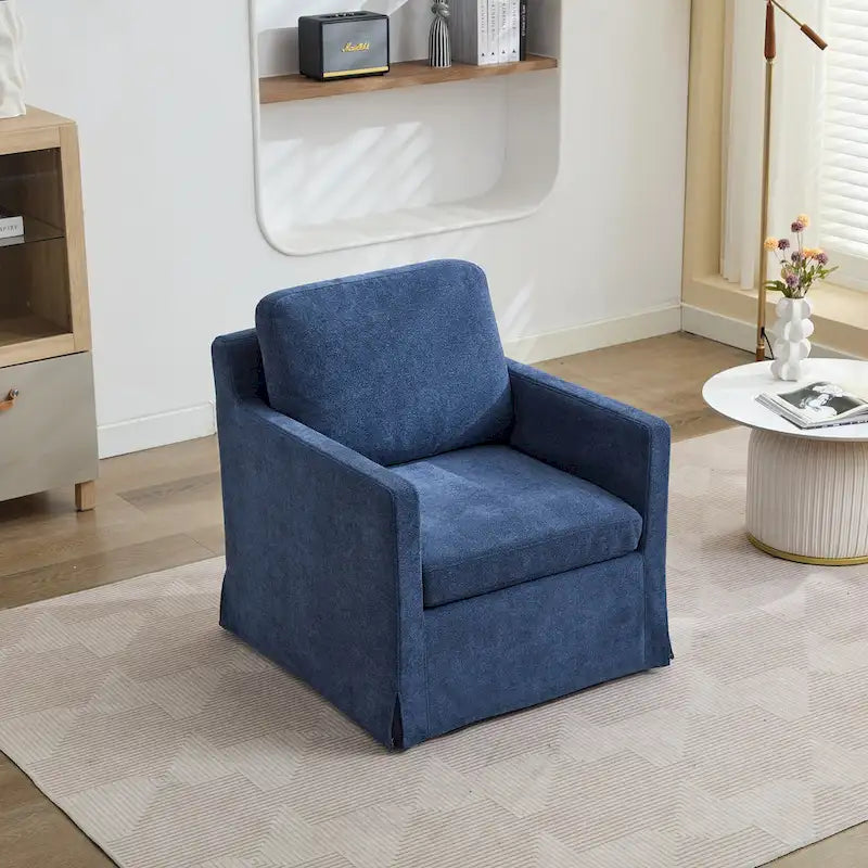 360° Swivel Accent Chair with Solid Wood Frame and Removable Back Cushion