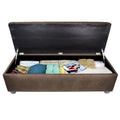 Button-Tufted Linen Storage Bench