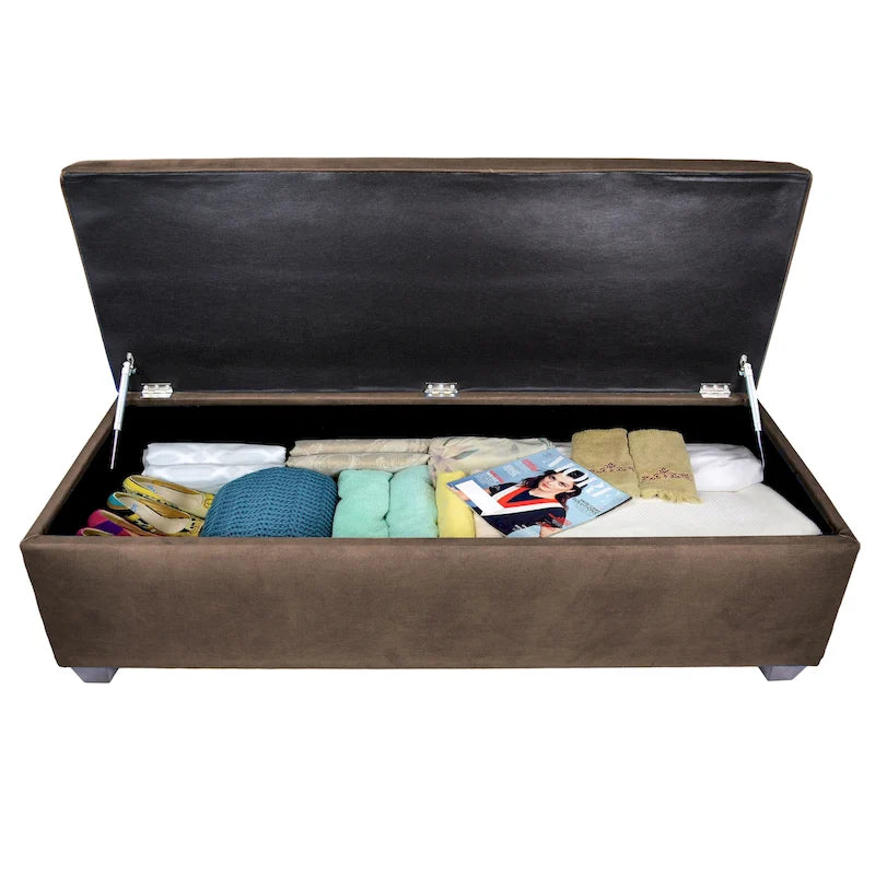 Button-Tufted Linen Storage Bench