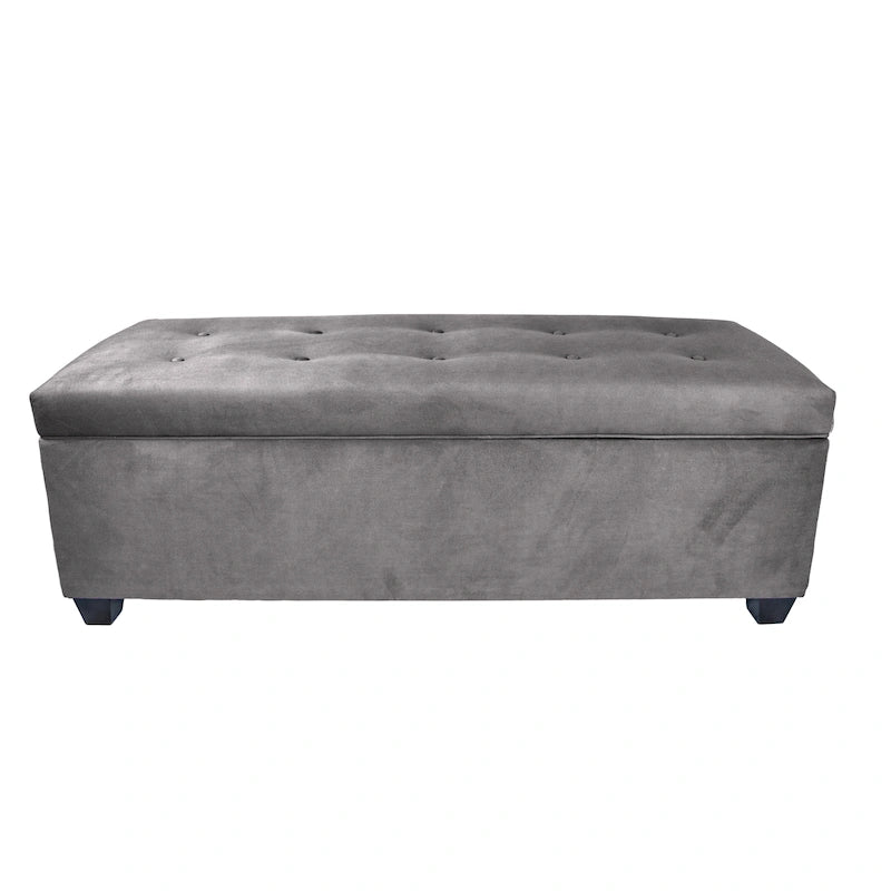 Button-Tufted Linen Storage Bench