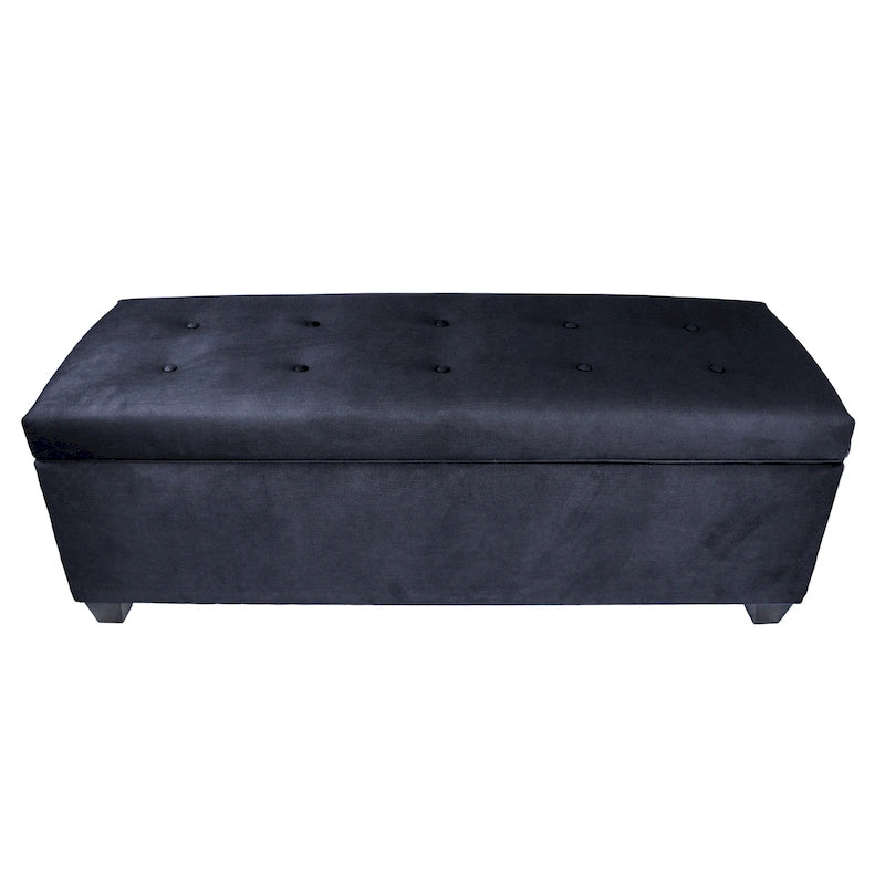 Button-Tufted Linen Storage Bench