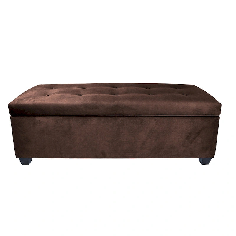 Button-Tufted Linen Storage Bench