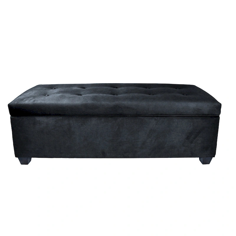 Button-Tufted Linen Storage Bench