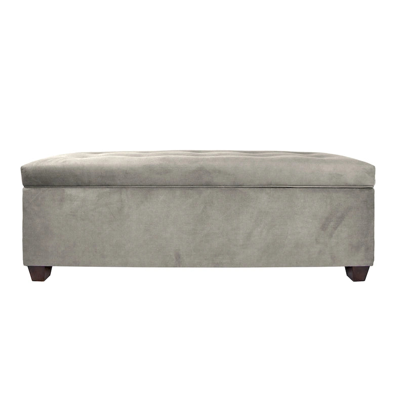 Button-Tufted Linen Storage Bench