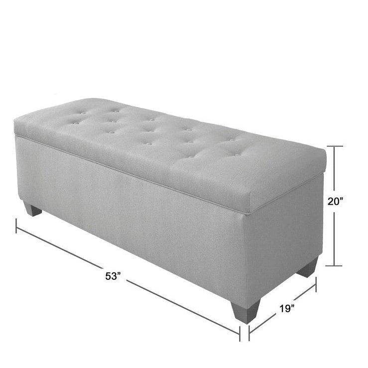 Button-Tufted Linen Storage Bench