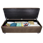 Button-Tufted Linen Storage Bench