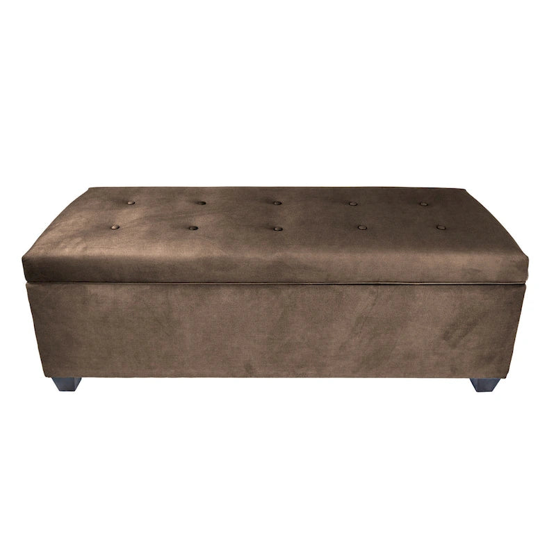 Button-Tufted Linen Storage Bench