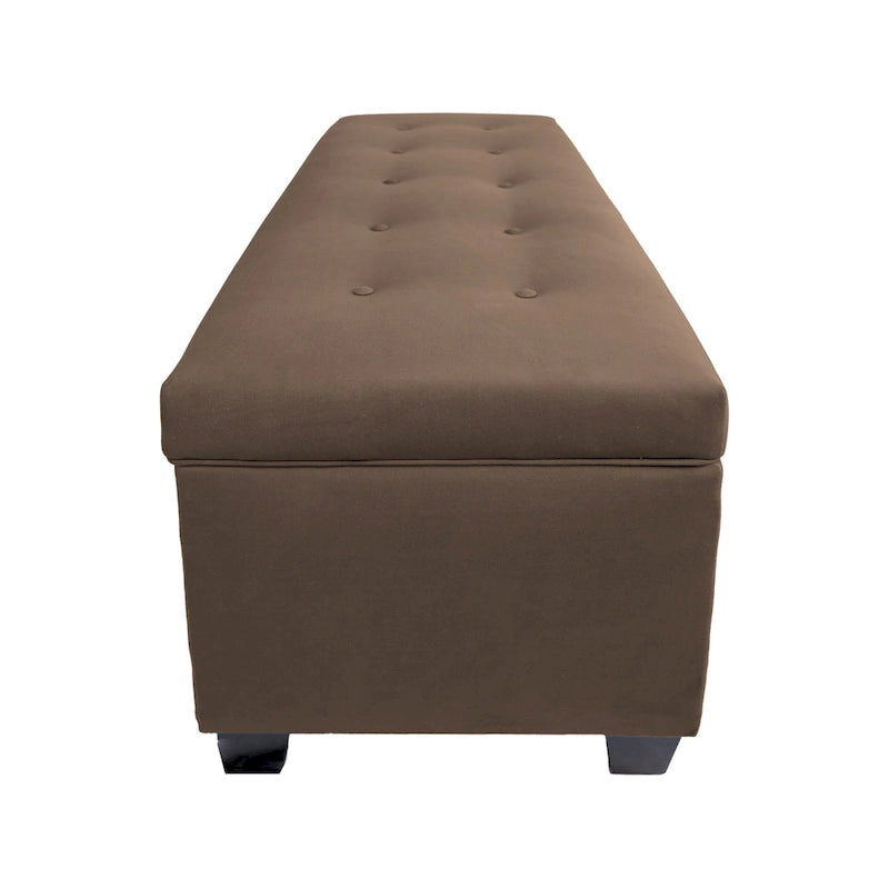 Button-Tufted Linen Storage Bench