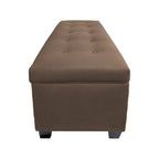 Button-Tufted Linen Storage Bench