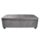 Button-Tufted Linen Storage Bench