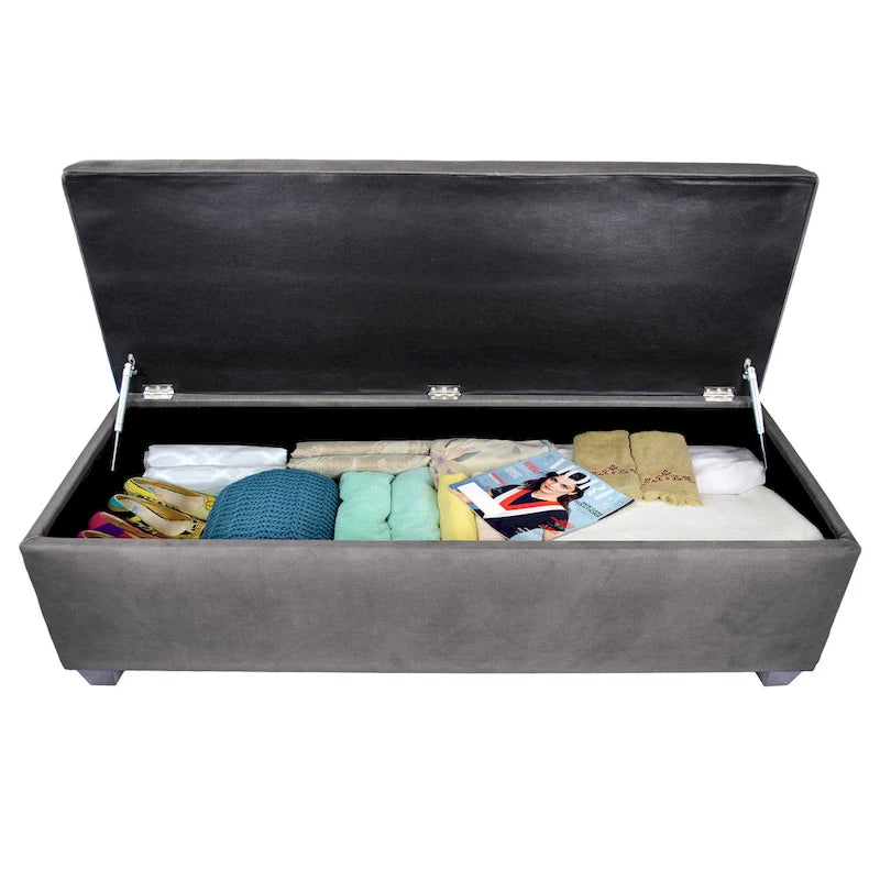 Button-Tufted Linen Storage Bench