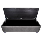 Button-Tufted Linen Storage Bench