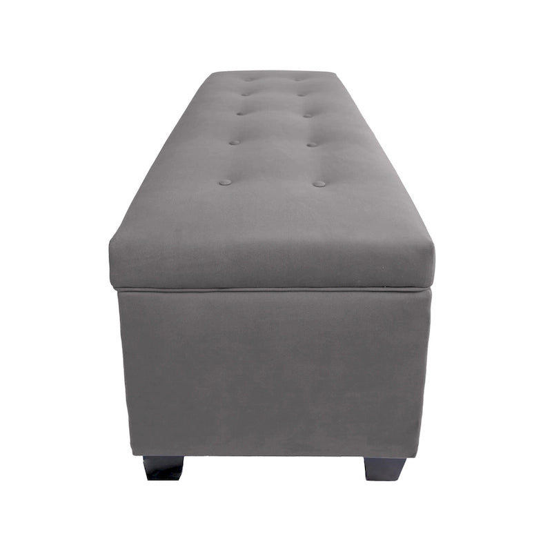 Button-Tufted Linen Storage Bench