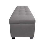 Button-Tufted Linen Storage Bench