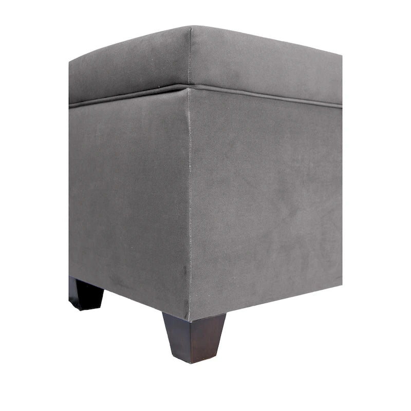 Button-Tufted Linen Storage Bench