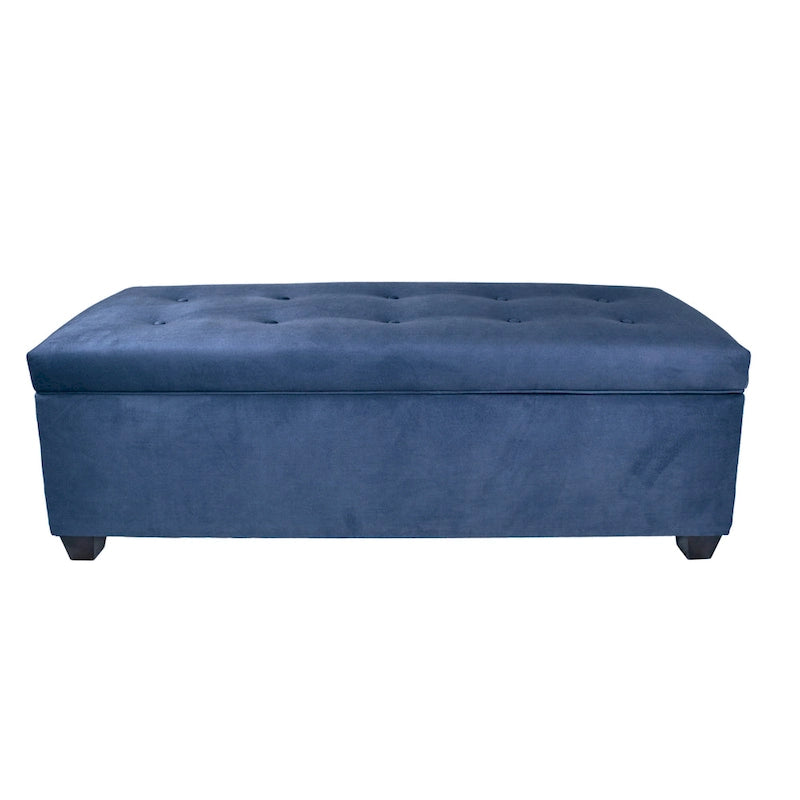 Button-Tufted Linen Storage Bench