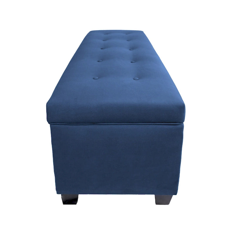 Button-Tufted Linen Storage Bench