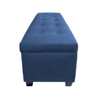 Button-Tufted Linen Storage Bench