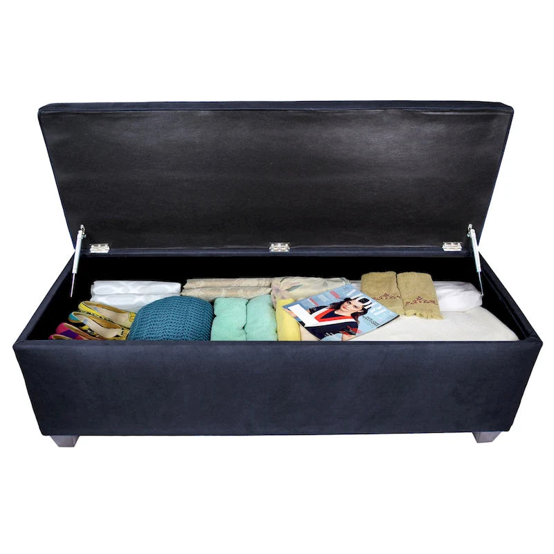 Button-Tufted Linen Storage Bench