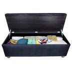 Button-Tufted Linen Storage Bench