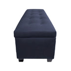 Button-Tufted Linen Storage Bench