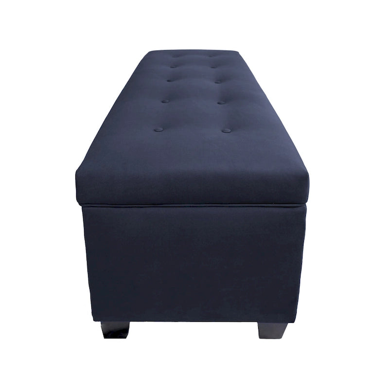 Button-Tufted Linen Storage Bench