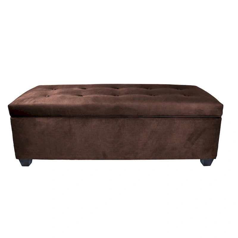 Button-Tufted Linen Storage Bench