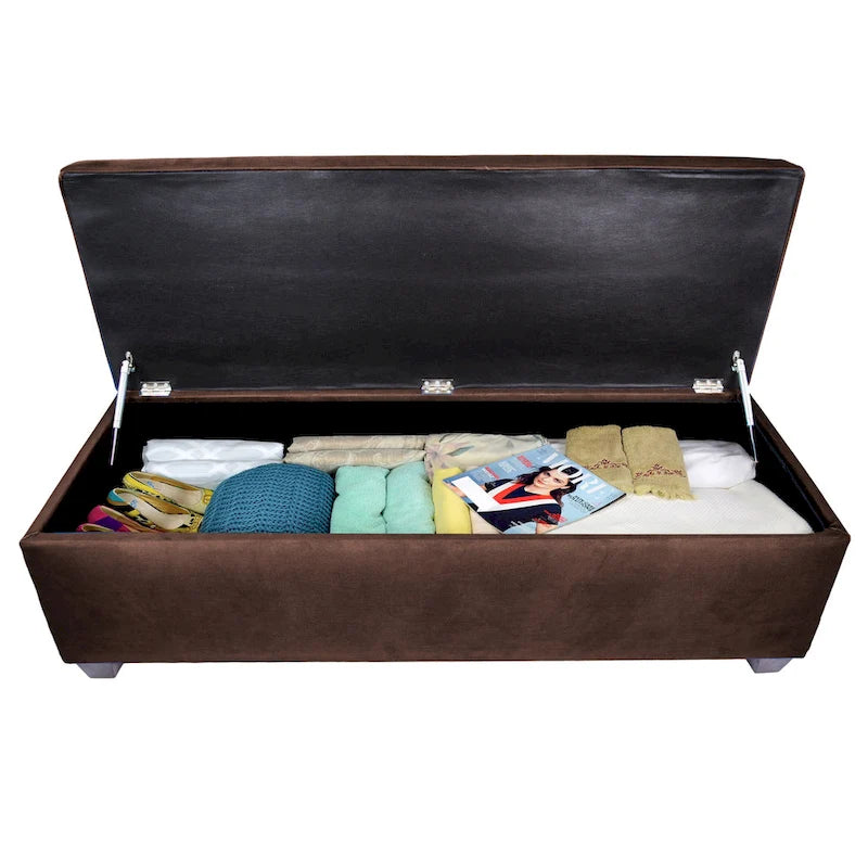 Button-Tufted Linen Storage Bench