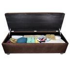 Button-Tufted Linen Storage Bench