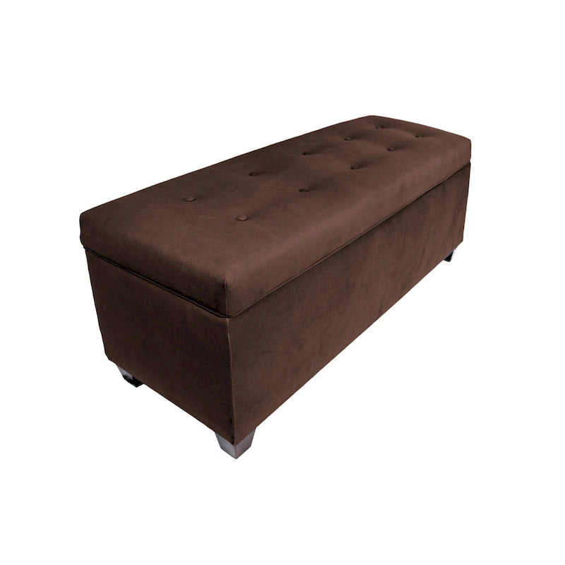 Button-Tufted Linen Storage Bench