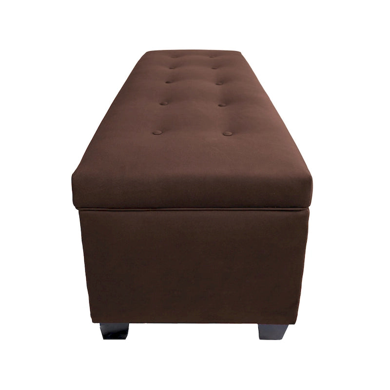 Button-Tufted Linen Storage Bench