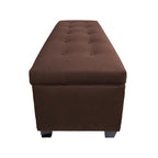 Button-Tufted Linen Storage Bench