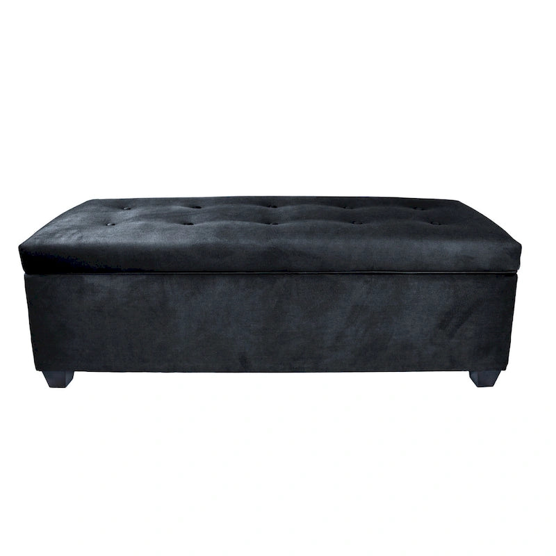 Button-Tufted Linen Storage Bench