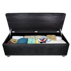 Button-Tufted Linen Storage Bench
