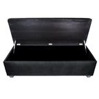 Button-Tufted Linen Storage Bench