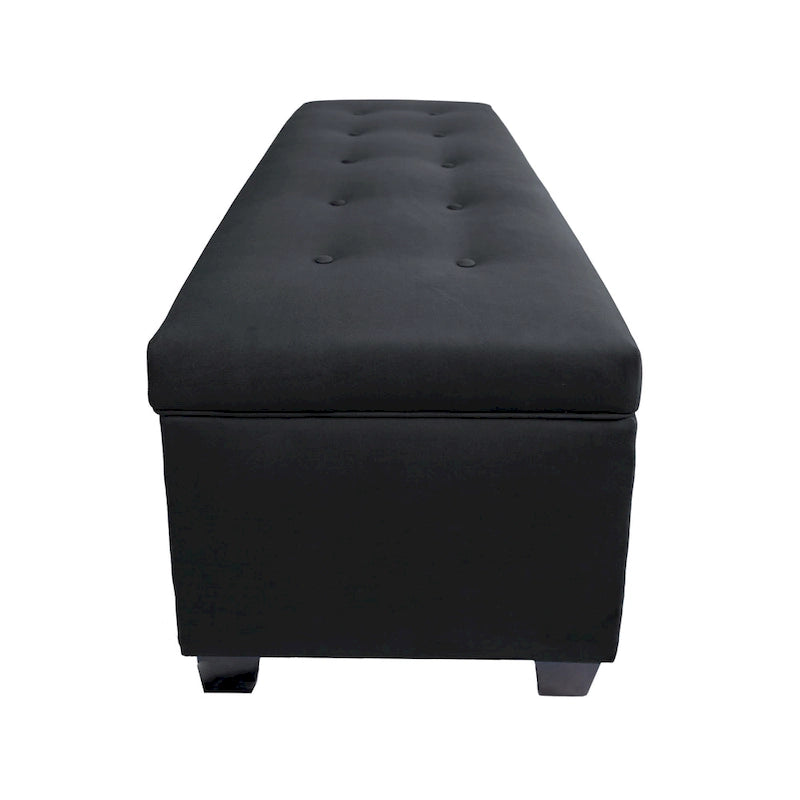 Button-Tufted Linen Storage Bench
