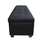 Button-Tufted Linen Storage Bench
