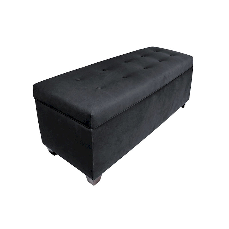 Button-Tufted Linen Storage Bench