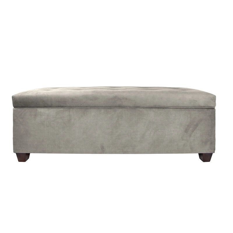 Button-Tufted Linen Storage Bench