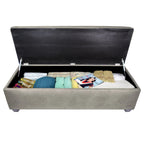 Button-Tufted Linen Storage Bench