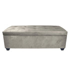 Button-Tufted Linen Storage Bench
