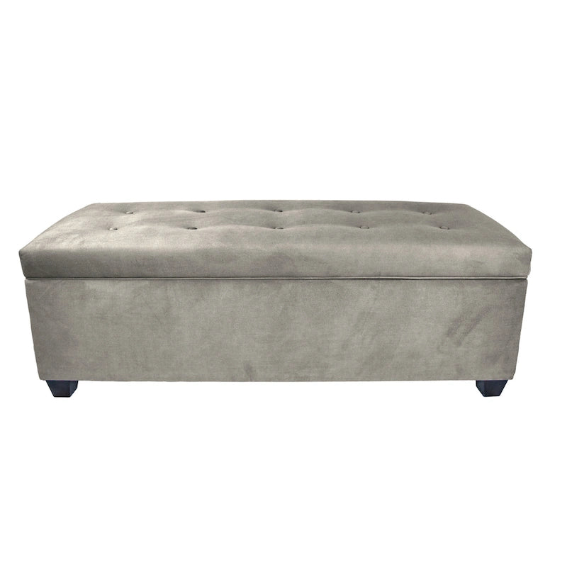 Button-Tufted Linen Storage Bench