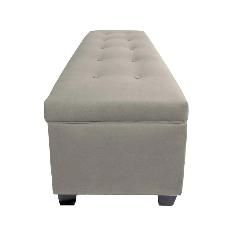 Button-Tufted Linen Storage Bench
