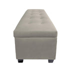 Button-Tufted Linen Storage Bench
